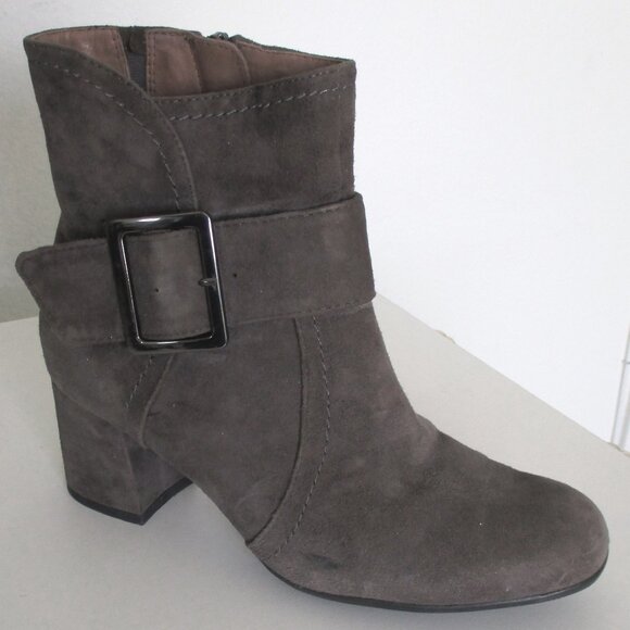 Earthies "Athena" Womens Slate Gray Suede Side Zip Ankle Boot - Size 6.5M - Picture 1 of 7